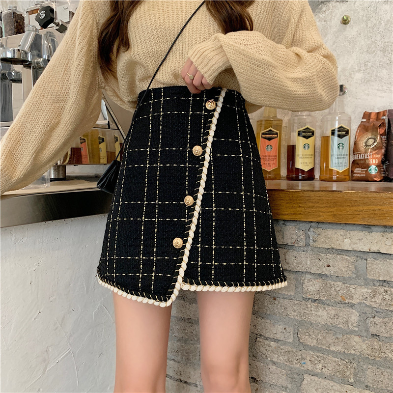 ミニスカート 格子柄フリンジラップミニスカート