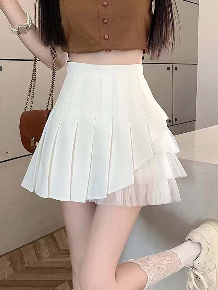 ミニスカート レイヤードチュールプリーツミニスカート