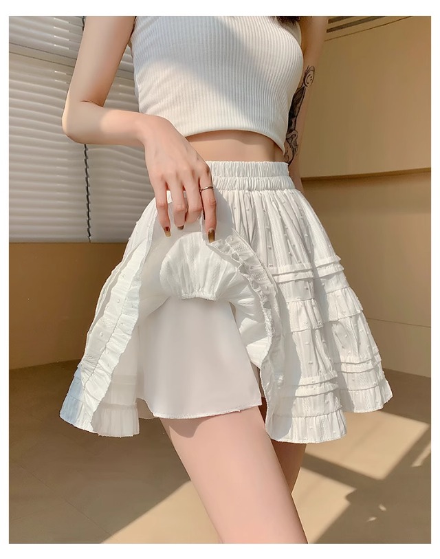 ミニスカート 水玉ティアードフリルミニスカート