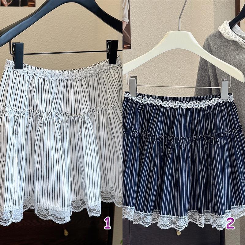 2025新作ストライプレース付きミニスカート2色展開