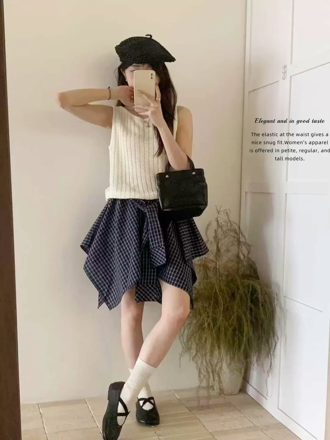 チェック柄ミニスカート リボン付き 夏レディース 2色展開