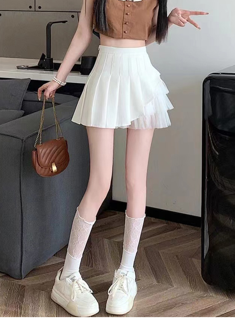 ミニスカート レイヤードチュールプリーツミニスカート