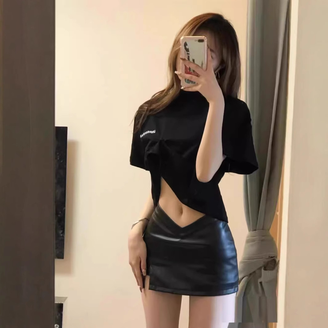 ミニスカート 光沢感ウエストスリット極短ミニスカート