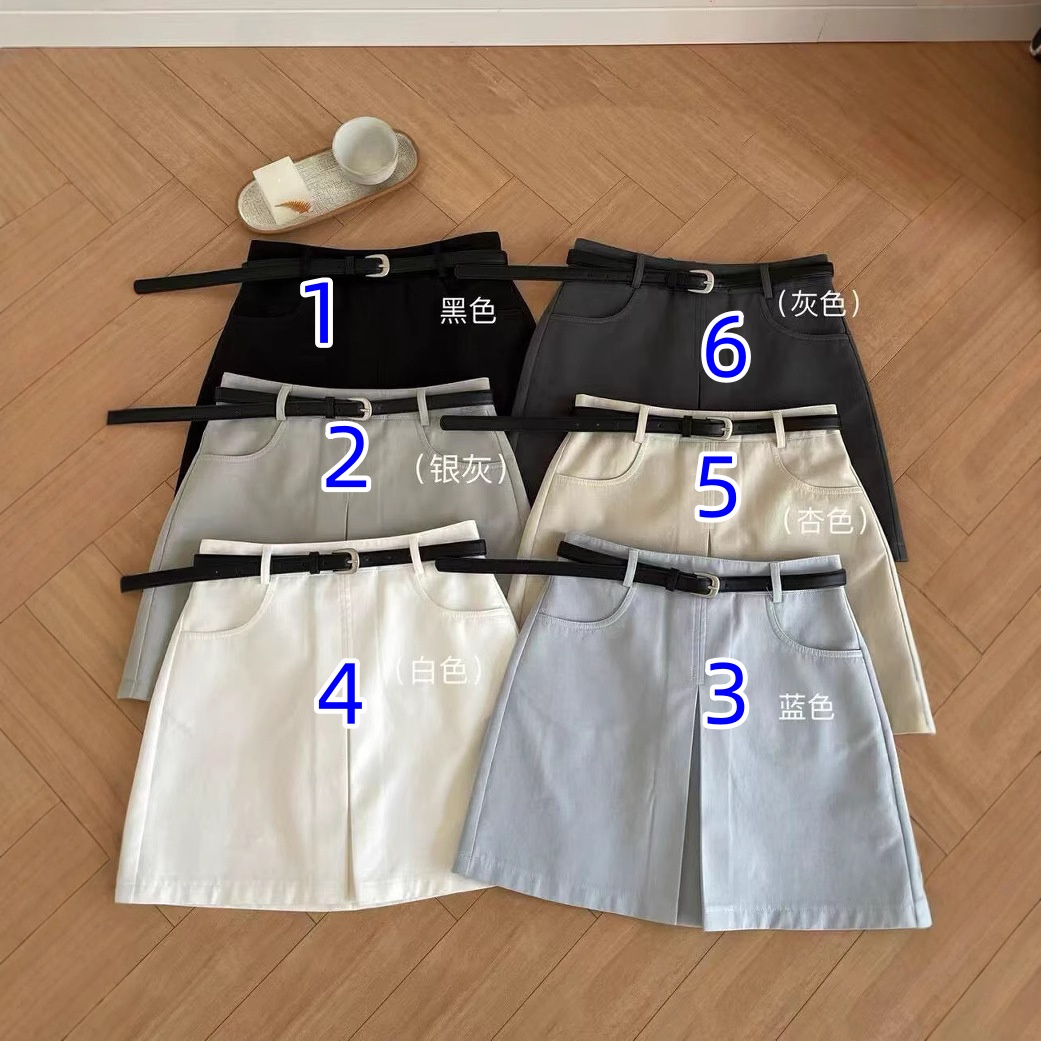 ベルト付きデニムミニスカート6色展開レディース