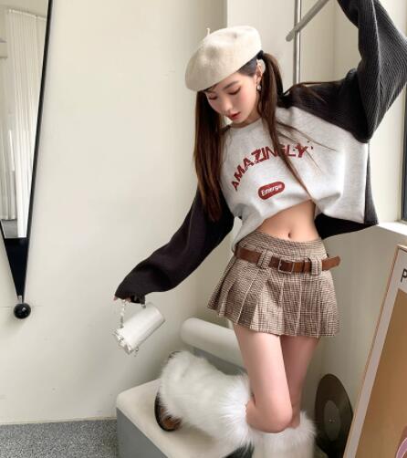 千鳥格子ハイウエストプリーツミニスカート