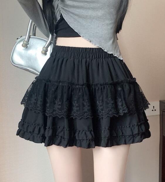 フリル段々 可愛いレース装飾ミニスカート 