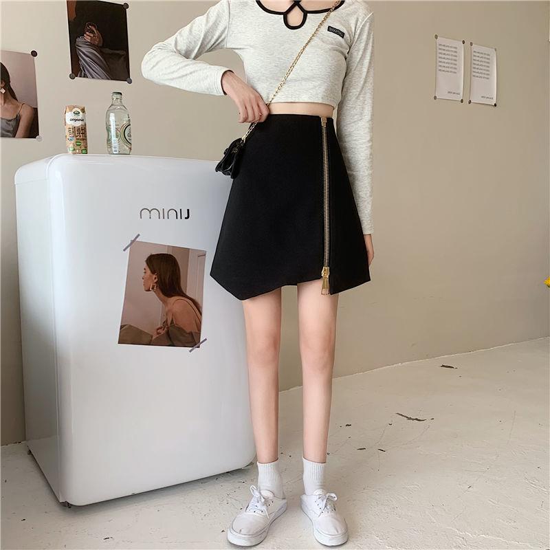 ミニスカート サイドジッパー アシンメトリースカート
