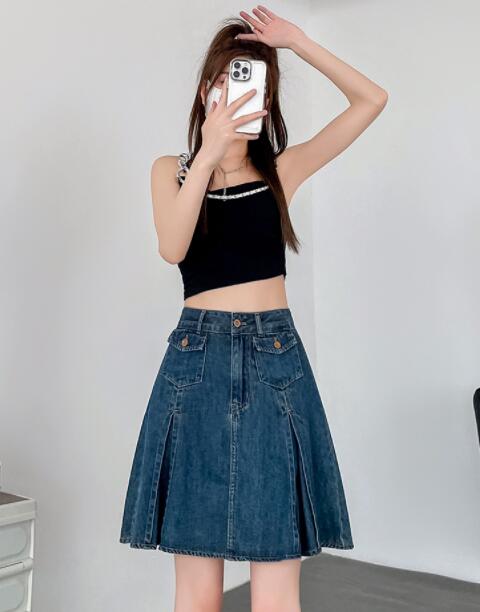 ハイウエストデニムプリーツミニスカート