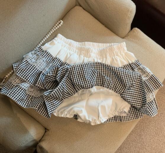 レースパッチワーク段フリルミニスカート