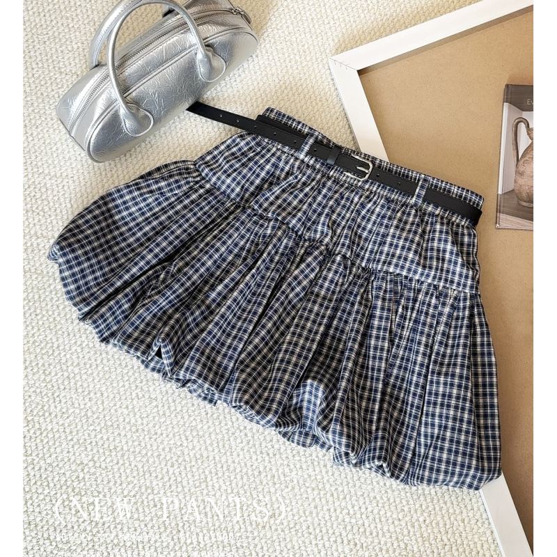 上品チェック柄ミニスカート フリル付き２色展開