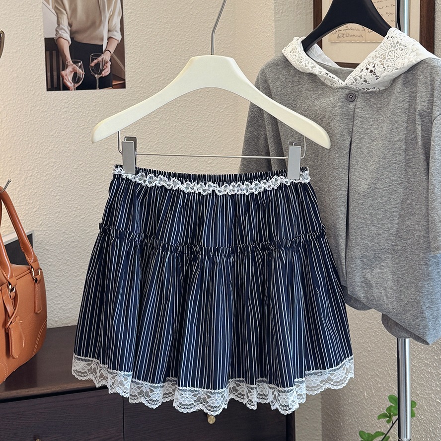 2025新作ストライプレース付きミニスカート2色展開