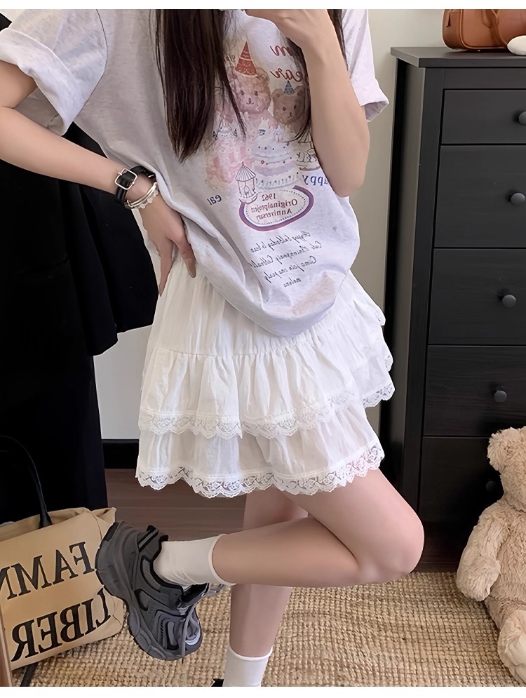 ミニスカート レース縁取り二段フリルミニスカート