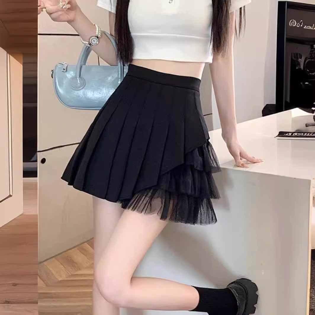 ミニスカート アシンメトリープリーツチュールスカート