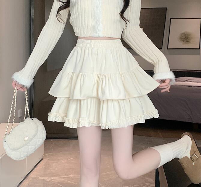 フリル段重ねミニスカート可愛い三色展開