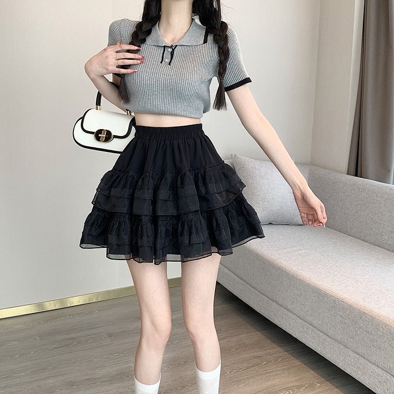ミニスカート ふんわり重ねチュールミニスカート