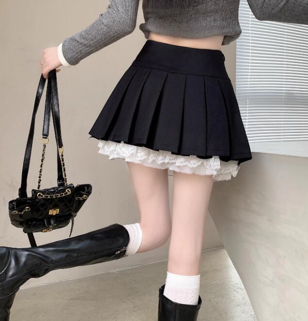 黒色ハイウエストプリーツミニスカート