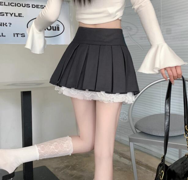 黒色ハイウエストプリーツミニスカート