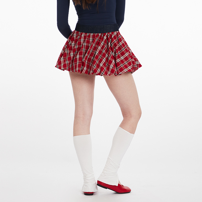 ミニスカート 格子柄ふんわりミニスカート