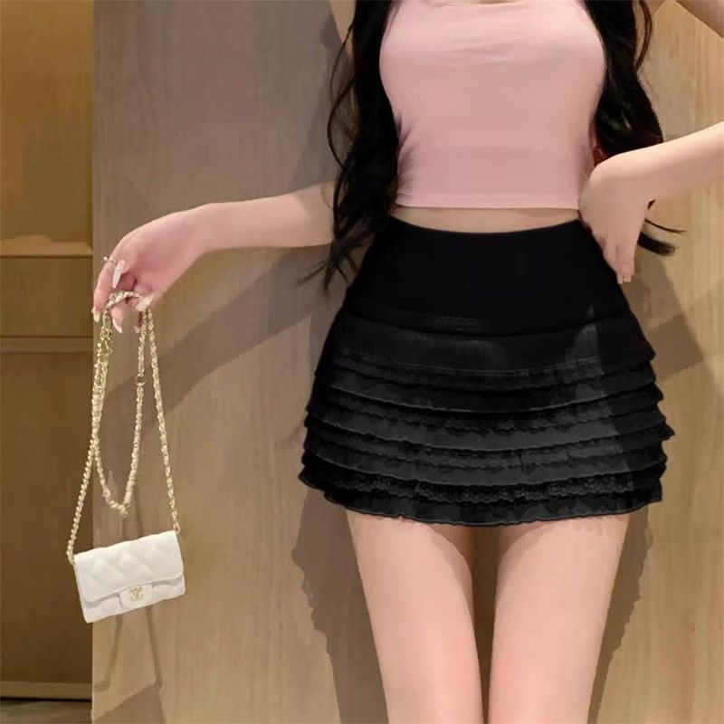 ミニスカート 重ね層フリルミニスカート