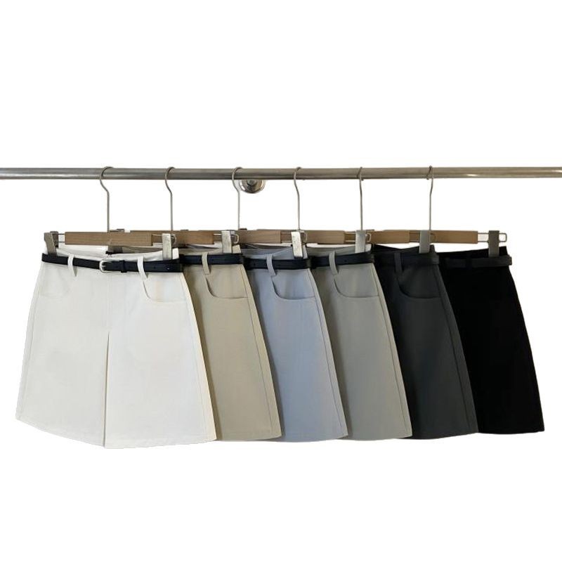 ベルト付きデニムミニスカート6色展開レディース