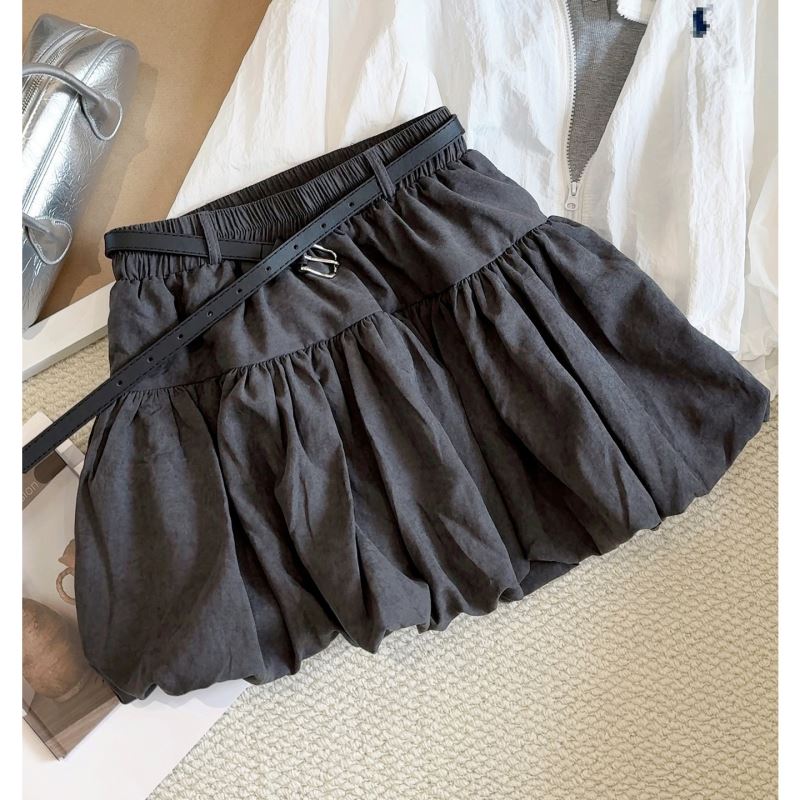 上品バルーンミニスカート ベルト付き二色展開