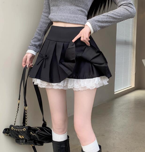 黒色ハイウエストプリーツミニスカート