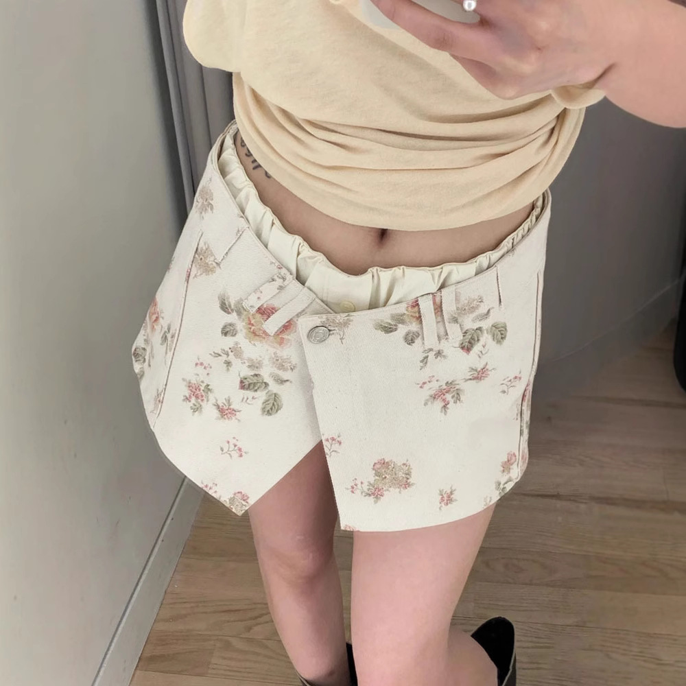 ミニスカート 花柄ラップミニスカート