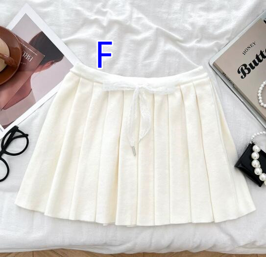  ニット素材 リボン付きプリーツミニスカート 