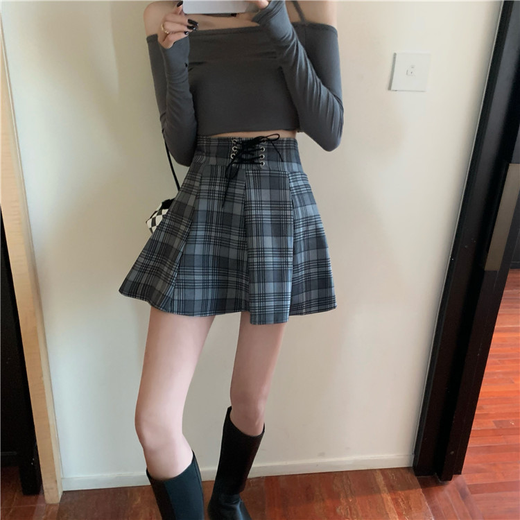 ハイウエストチェック柄プリーツミニスカート