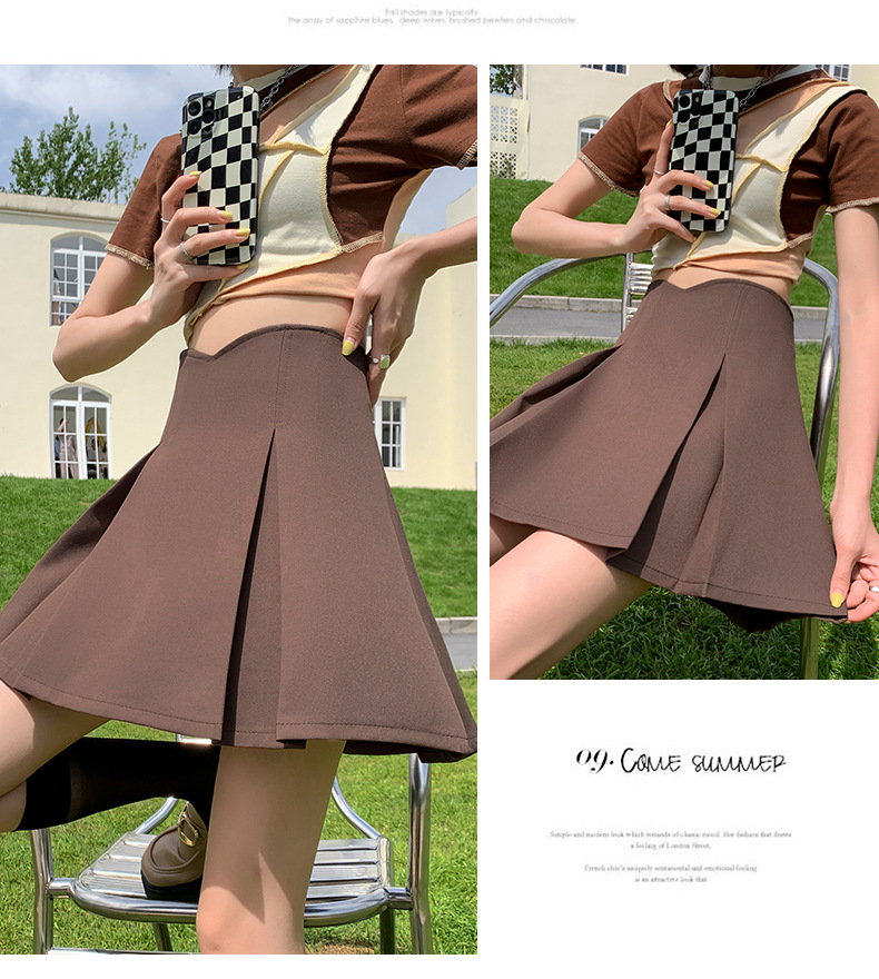 タック入りプリーツミニスカート無地フレア