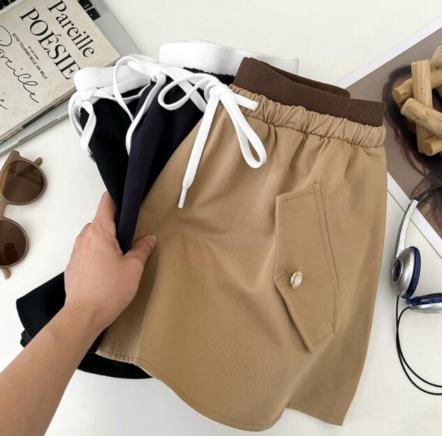 高腰型紐付きポケット付きミニスカート