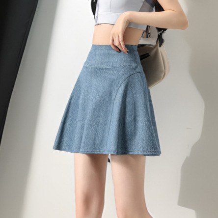 ミニスカート デニム風ふんわりフレアミニスカート