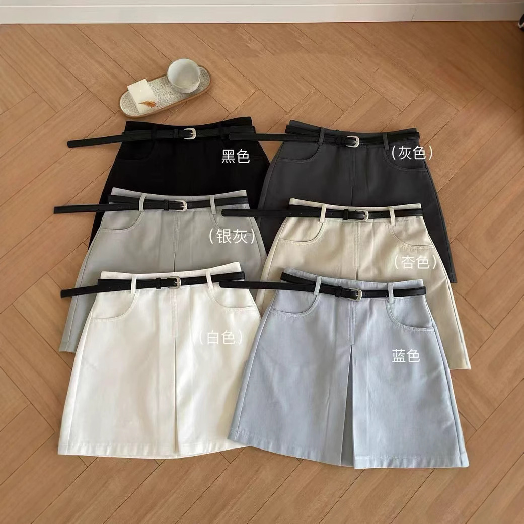 ベルト付きデニムミニスカート6色展開レディース