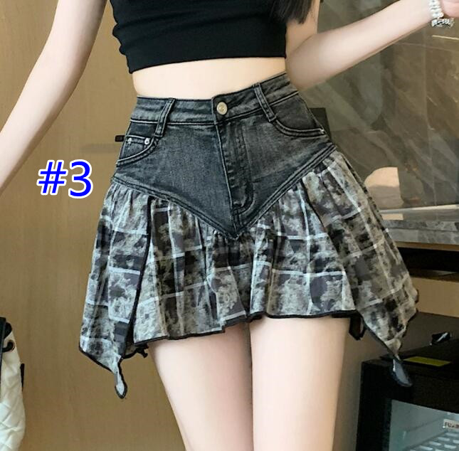デニム切り替えフリル裾ミニスカート