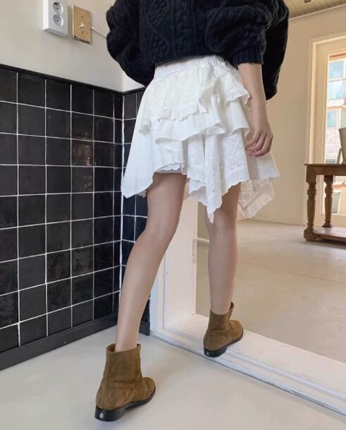 白レース重ねフリル アシンメトリー ミニスカート