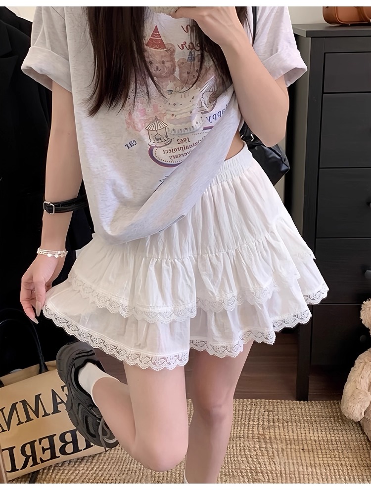 ミニスカート レース縁取り二段フリルミニスカート