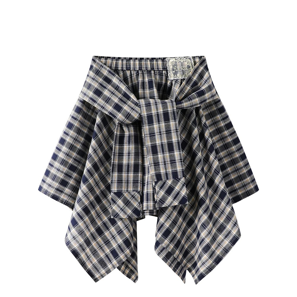 チェック柄ミニスカート夏レディース腰リボン付き