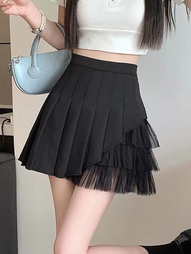 ミニスカート レイヤードチュールプリーツミニスカート