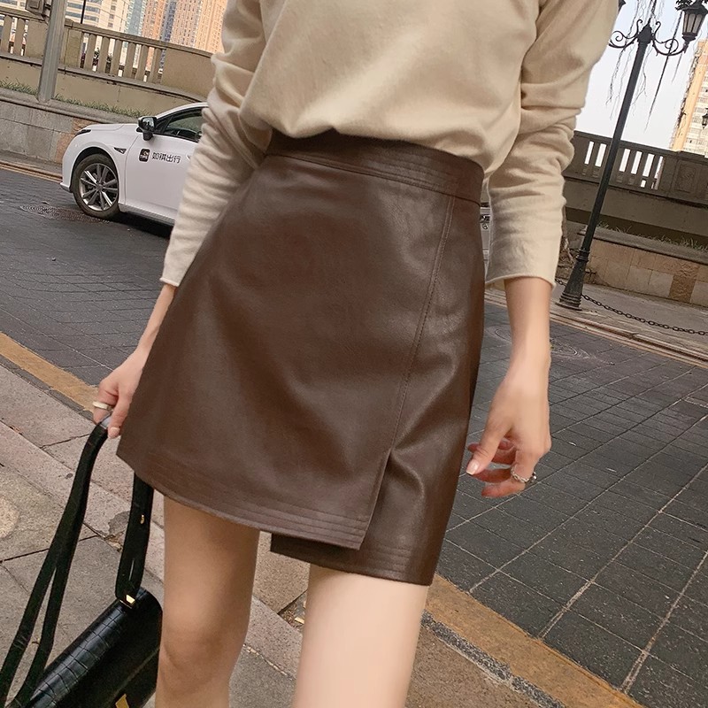 ミニスカート シンプル美脚合皮タイトミニスカート
