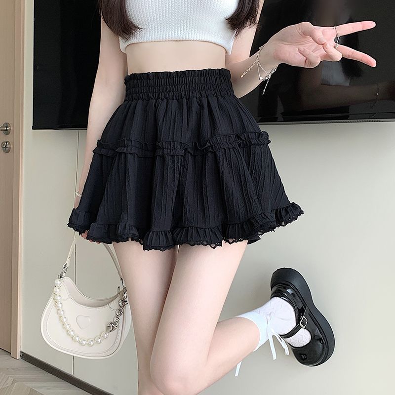 ミニスカート ふんわりプリーツレースミニスカート