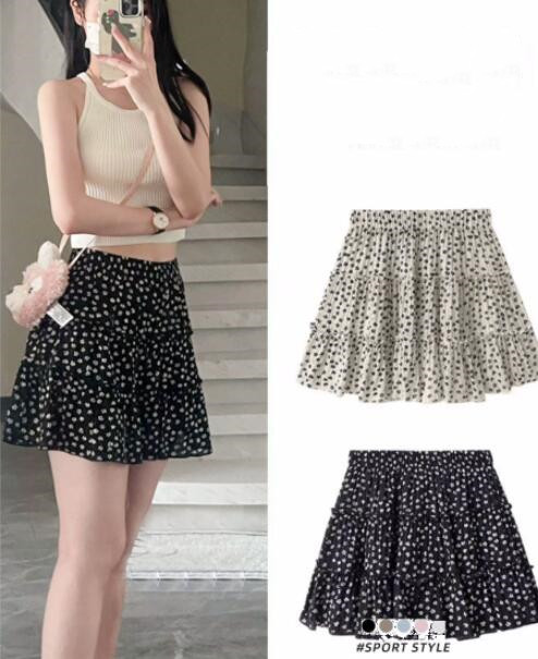 ミニスカートハイウエスト花柄フリルスカート