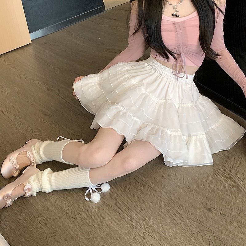 ミニスカート ふんわり重ねチュールミニスカート
