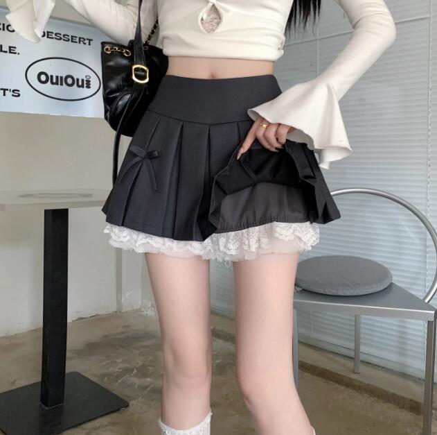 黒色ハイウエストプリーツミニスカート