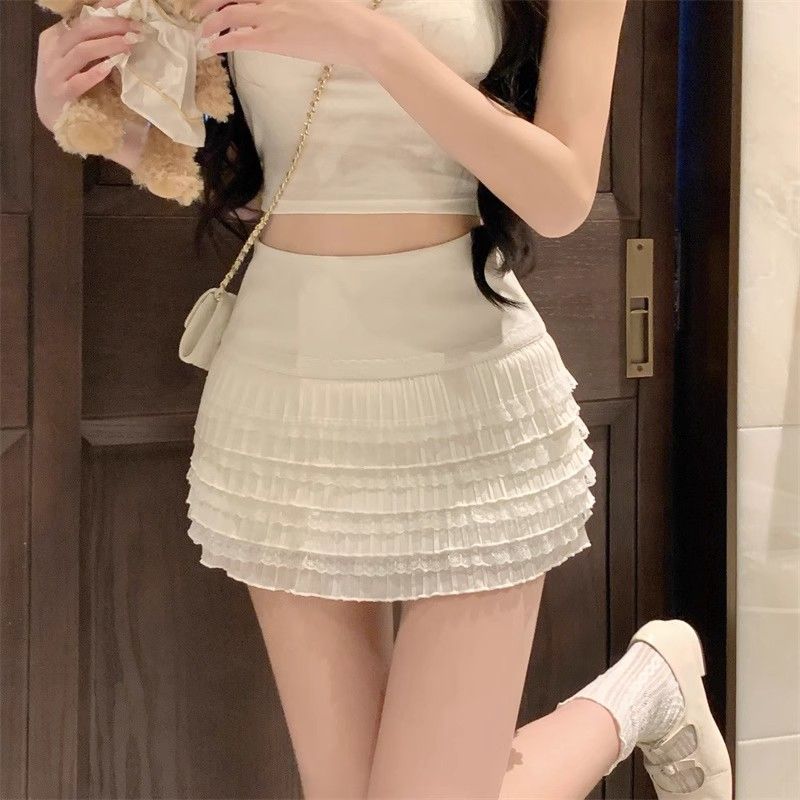 ミニスカート 重ね層フリルミニスカート