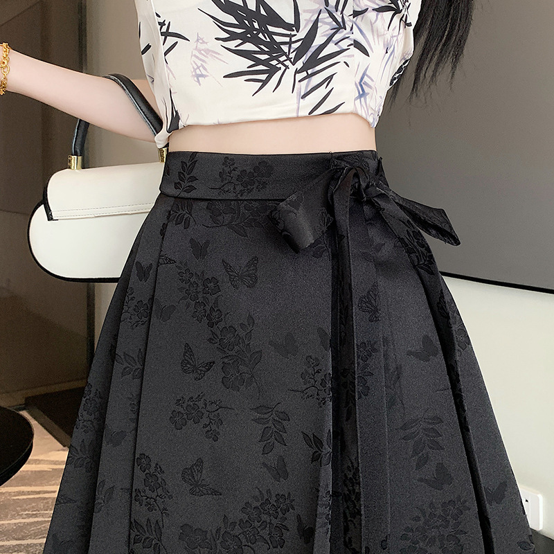 ミニスカート 花蝶舞うリボン付きプリーツミニスカート