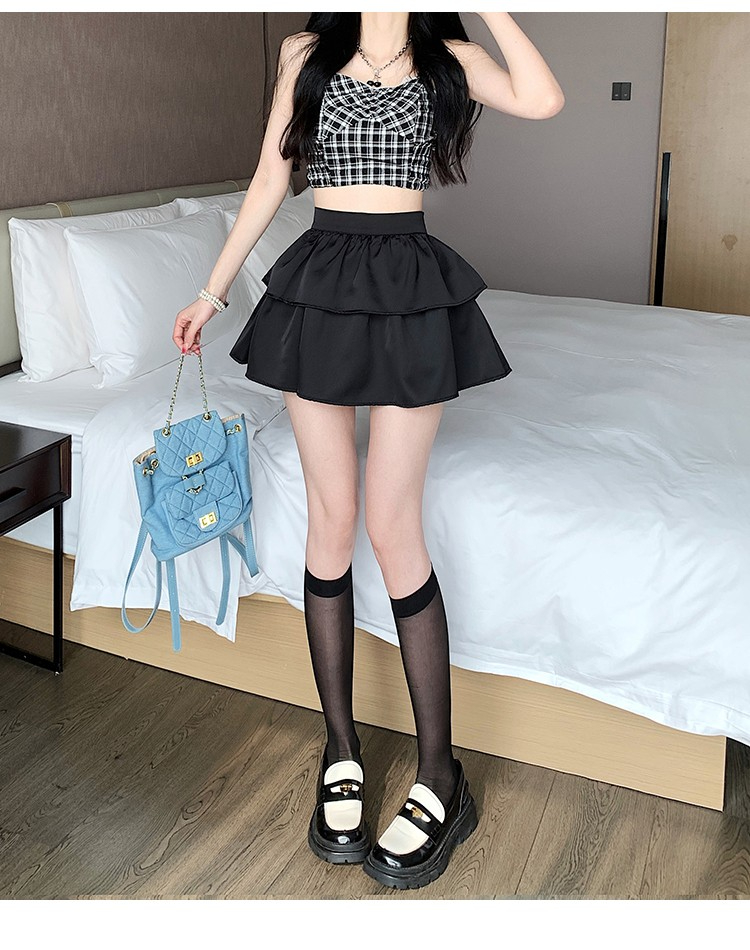 ミニスカート 二段重ねティアードフリルミニスカート