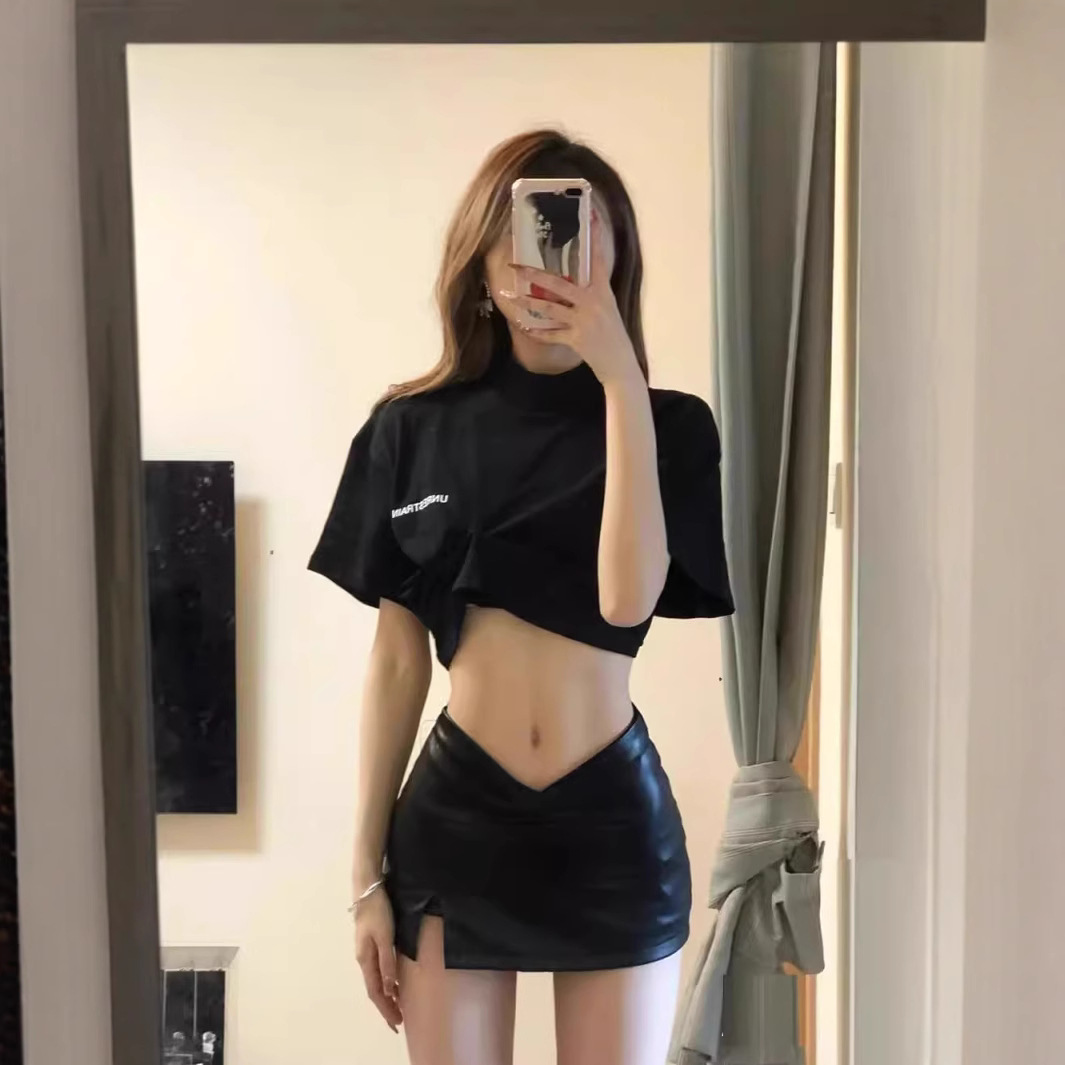 ミニスカート 光沢感ウエストスリット極短ミニスカート