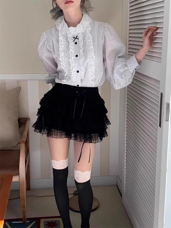 レース重ね フリルミニスカート ハイウェスト
