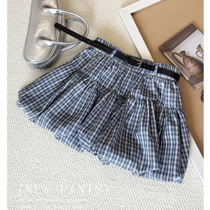 上品チェック柄ミニスカート フリル付き２色展開