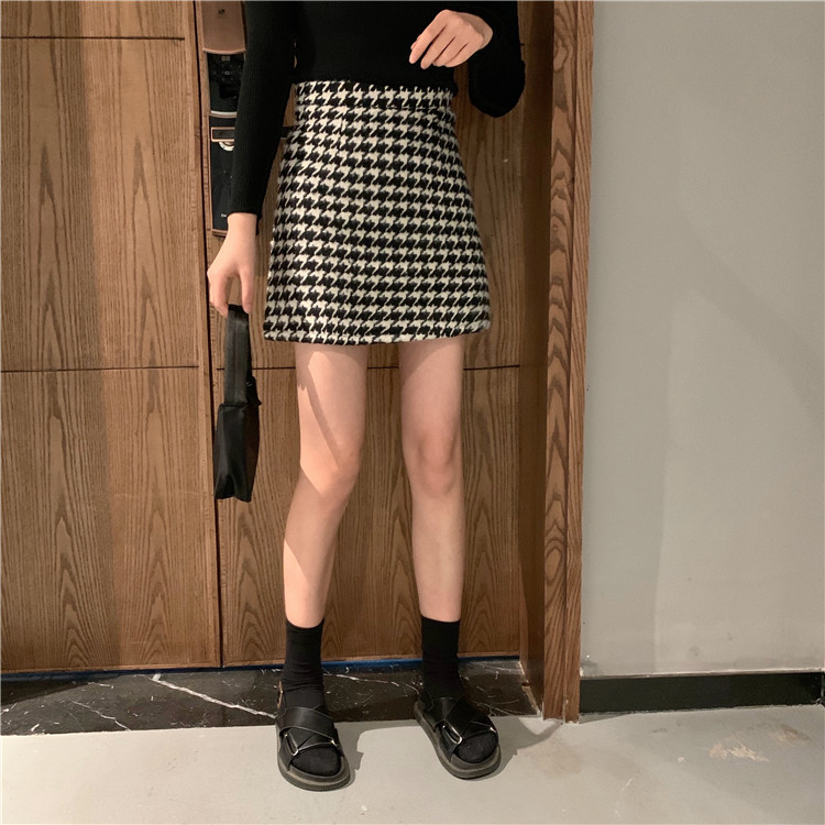 千鳥格子ハイウエストミニスカート